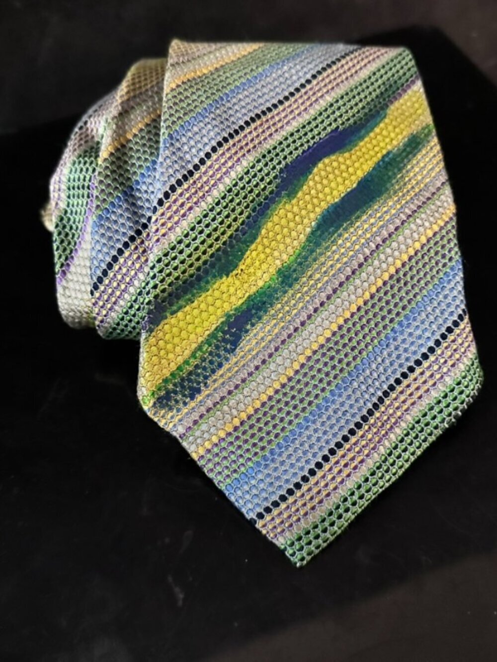 Missoni Silk Tie Mens Necktie Hand painted Stripes Green Striped painterly